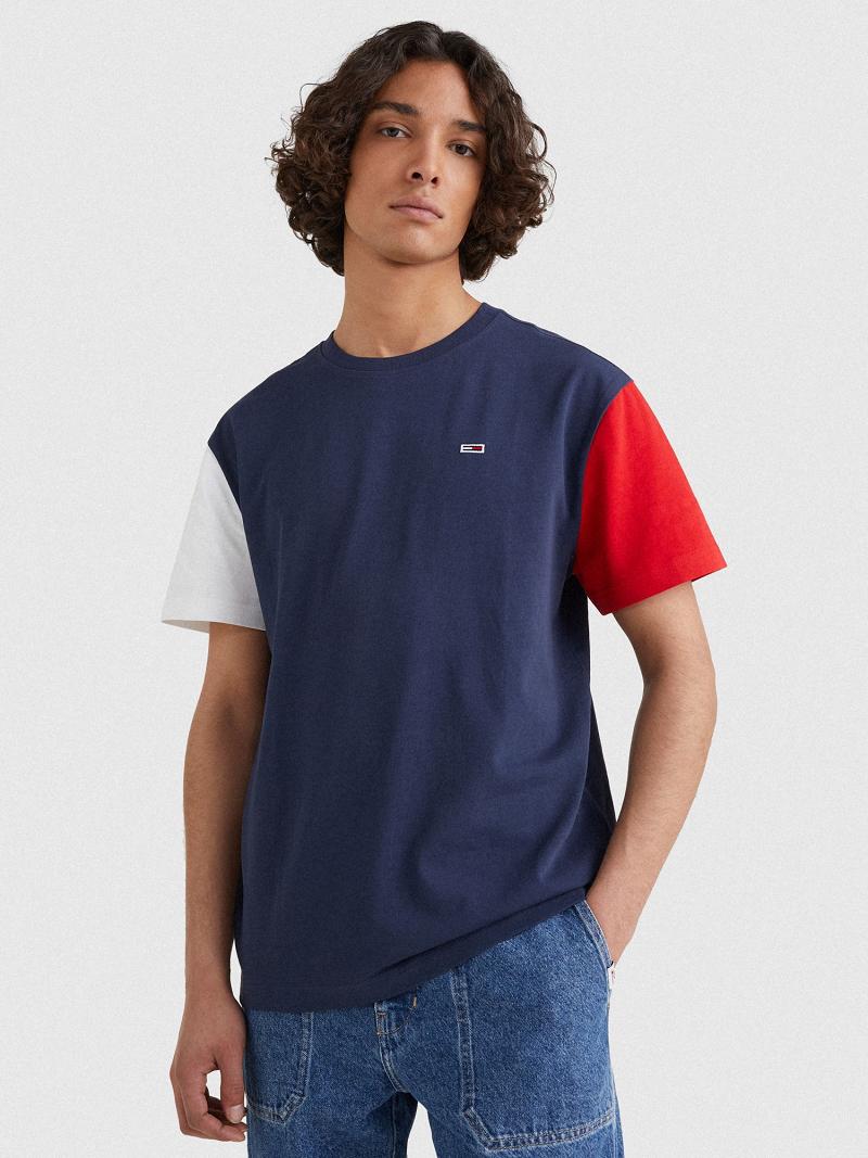 Férfi Tommy Hilfiger Contrast sleeve Póló Sötétkék Színes | HU 802JPQ